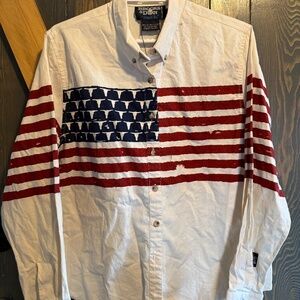 Brooks & Dunn Collection USA Flag Western Shirt Button Up Country Graphic Large